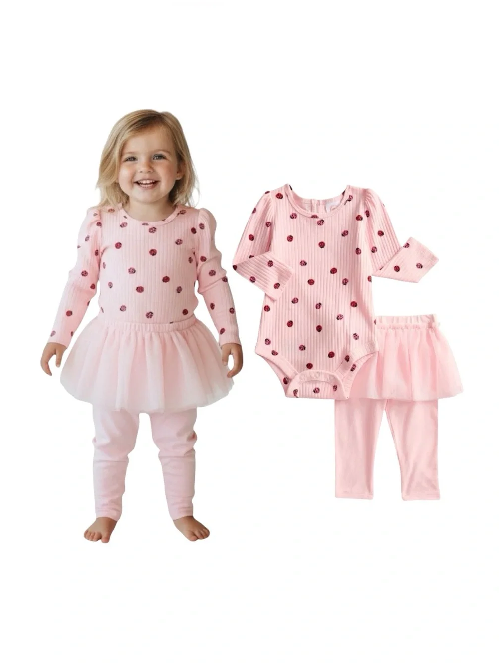 wonder nation Pink Ladybug Bodysuit And Matching Tulle Skegging Set